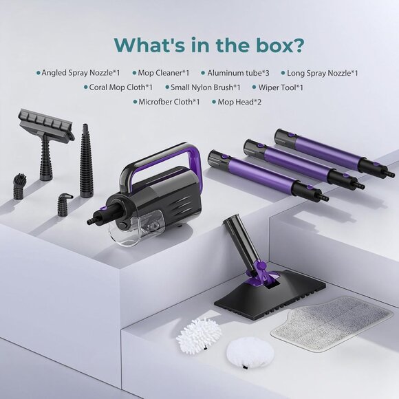 Steam Mop, Steam Cleaner with Large-Capacity Water Tank for Cleaning Dark Purple - Picture 3 of 8